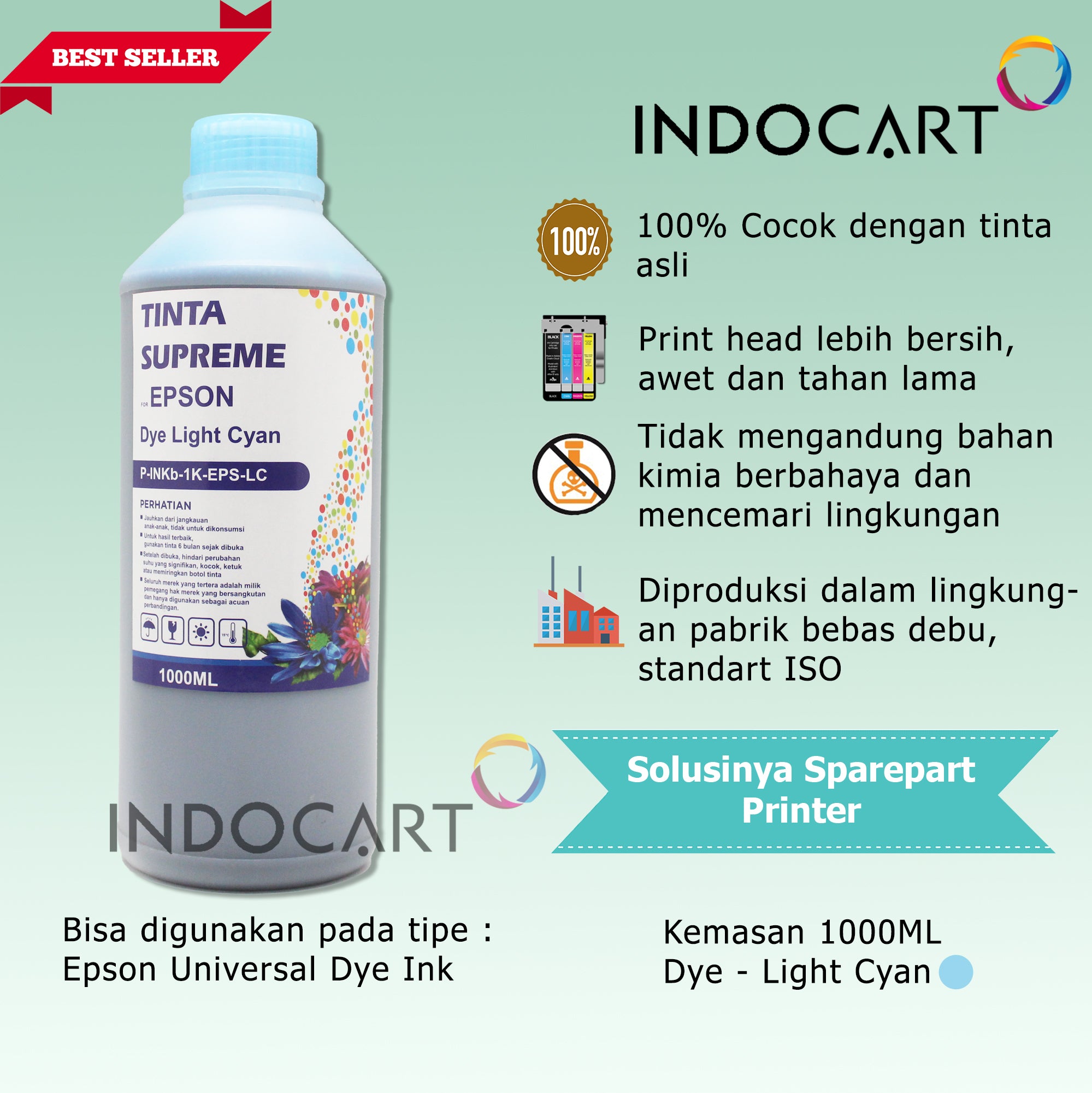 IndoCart Tinta Refill Epson T6731 T6732 T6733 T6734 T6735 T6736-1kg