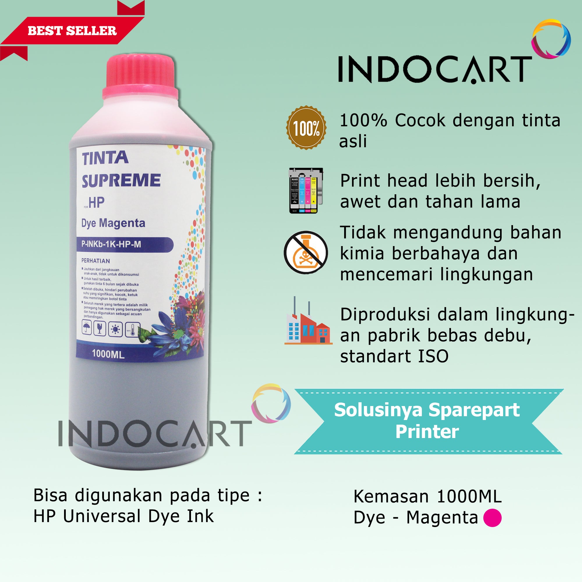 IndoCart Tinta Refill Printer HP GT51 GT52 GT 51 52-Dye Ink-1kg