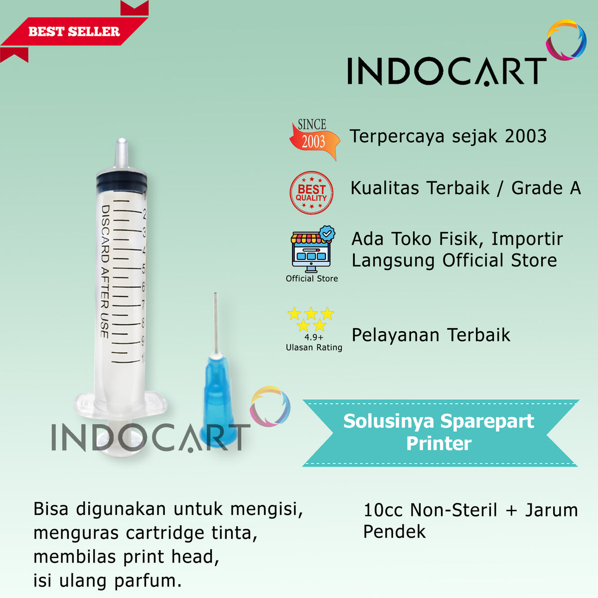 Syringe Spuid Spuit 10cc-Jarum Suntik-Suntikan Tinta Non Steril 10cc-10 Pcs