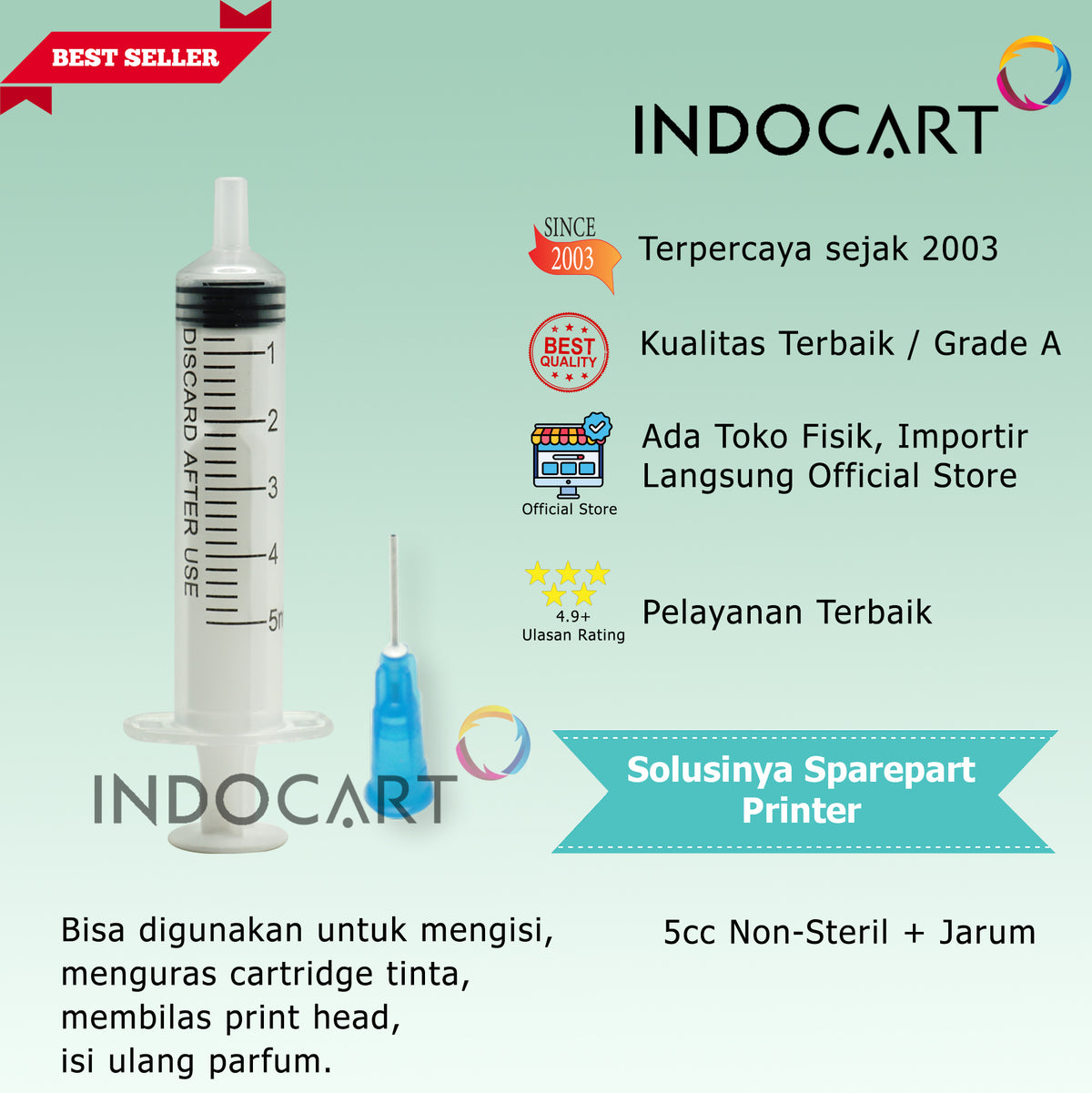 Syringe Spuid Spuit 5cc-Suntikan Tinta Non Steril Plus Jarum Pendek 5cc-20 Pcs