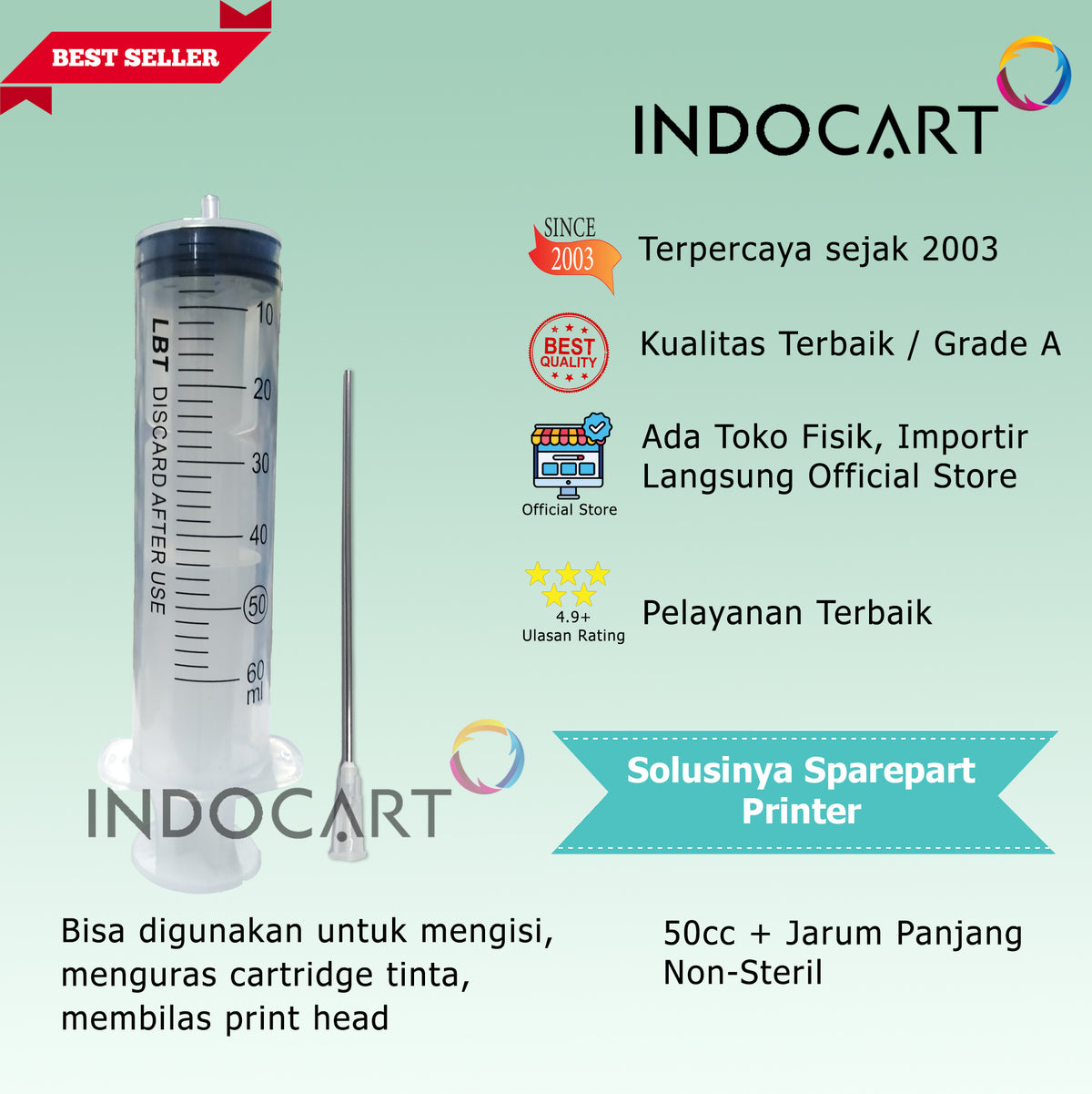 Syringe Spuid Spuit 50cc-Jarum Suntik-Suntikan Tinta Non Steril 50cc-5 Pcs