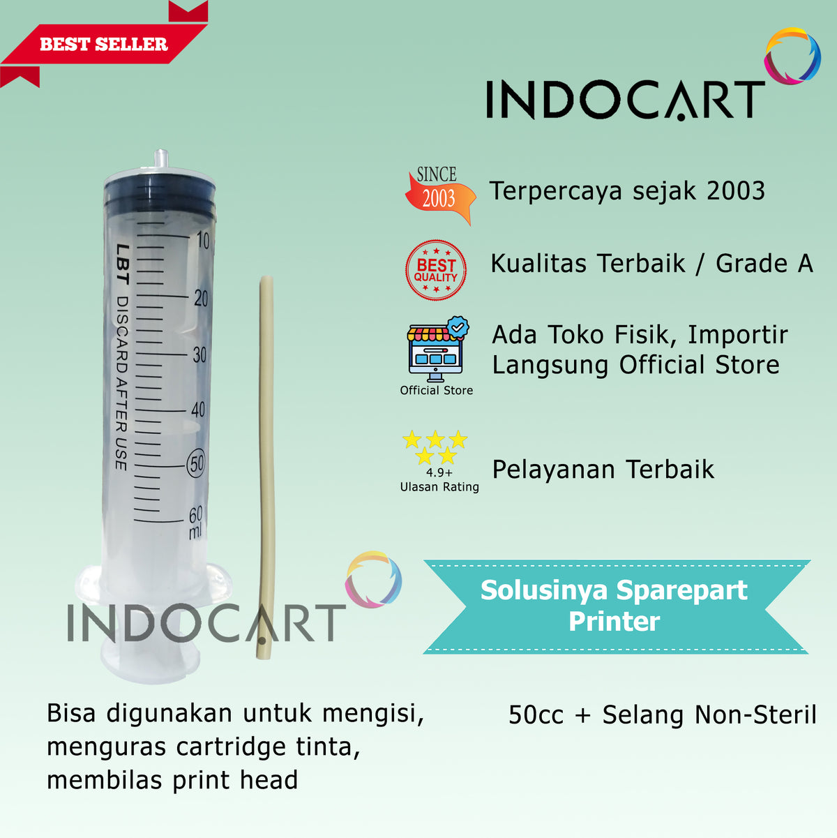 Syringe Spuid Spuit 50cc-Jarum Suntik-Suntikan Tinta Non Steril 50cc-5 Pcs