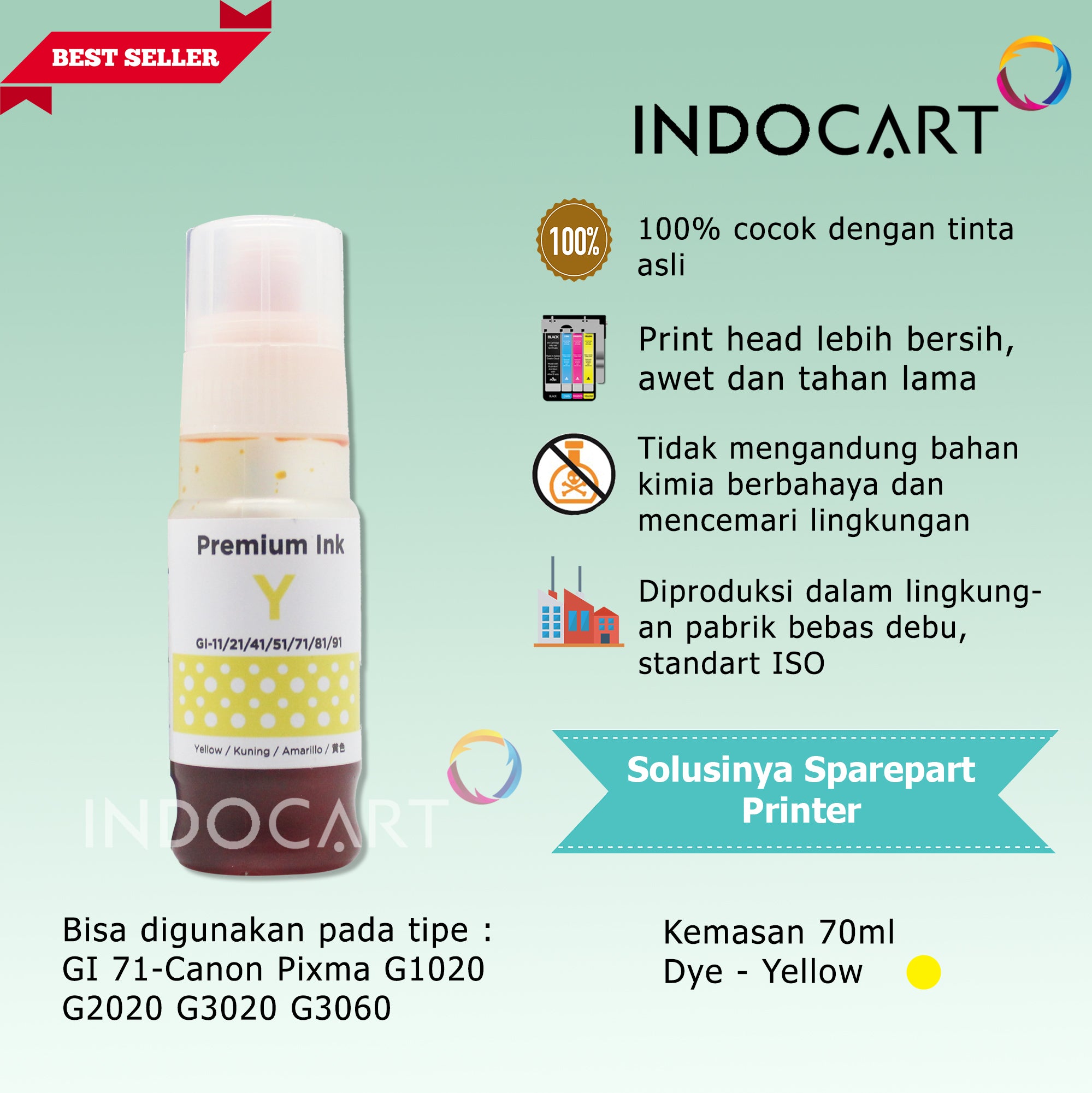 IndoCart Tinta Refill Canon GI71 G1020 G2020 G3020-Dye-70ml-no box