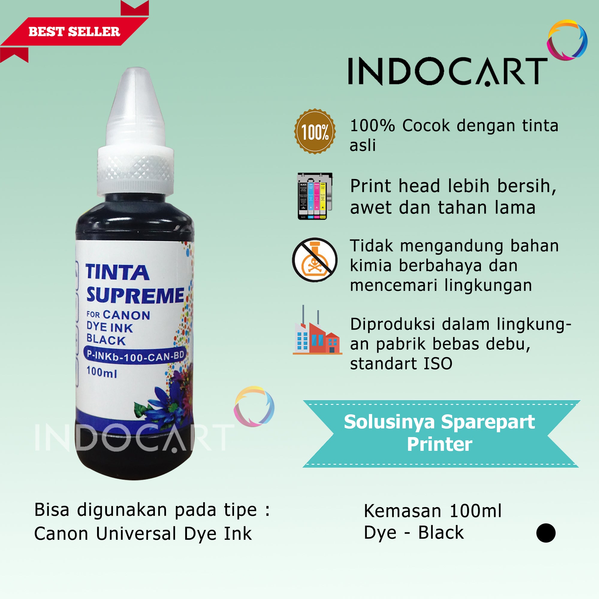 IndoCart Tinta Refill Canon PG 40 47 740 745 810 830-Dye Ink-100ml