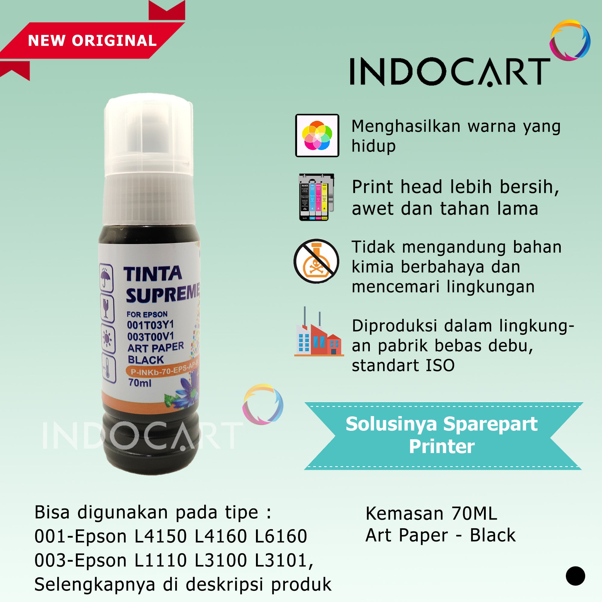 IndoCart Tinta Refill Printer Epson 001 003 008 Art Paper Ink-70ml