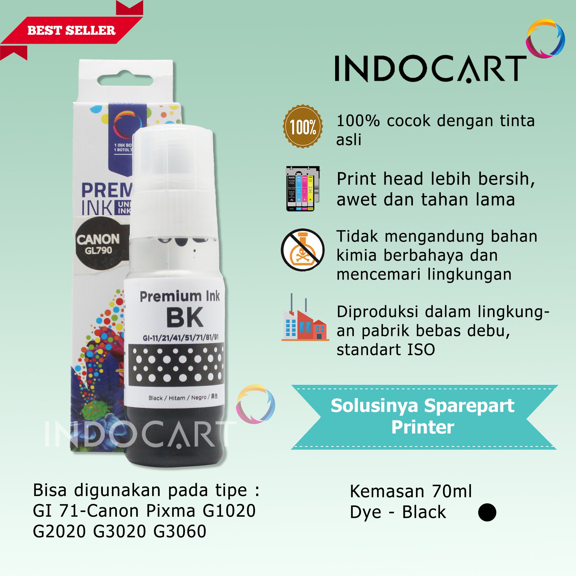 IndoCart Tinta Refill Canon GI 73 PIXMA G570 G670 Dye-70ml