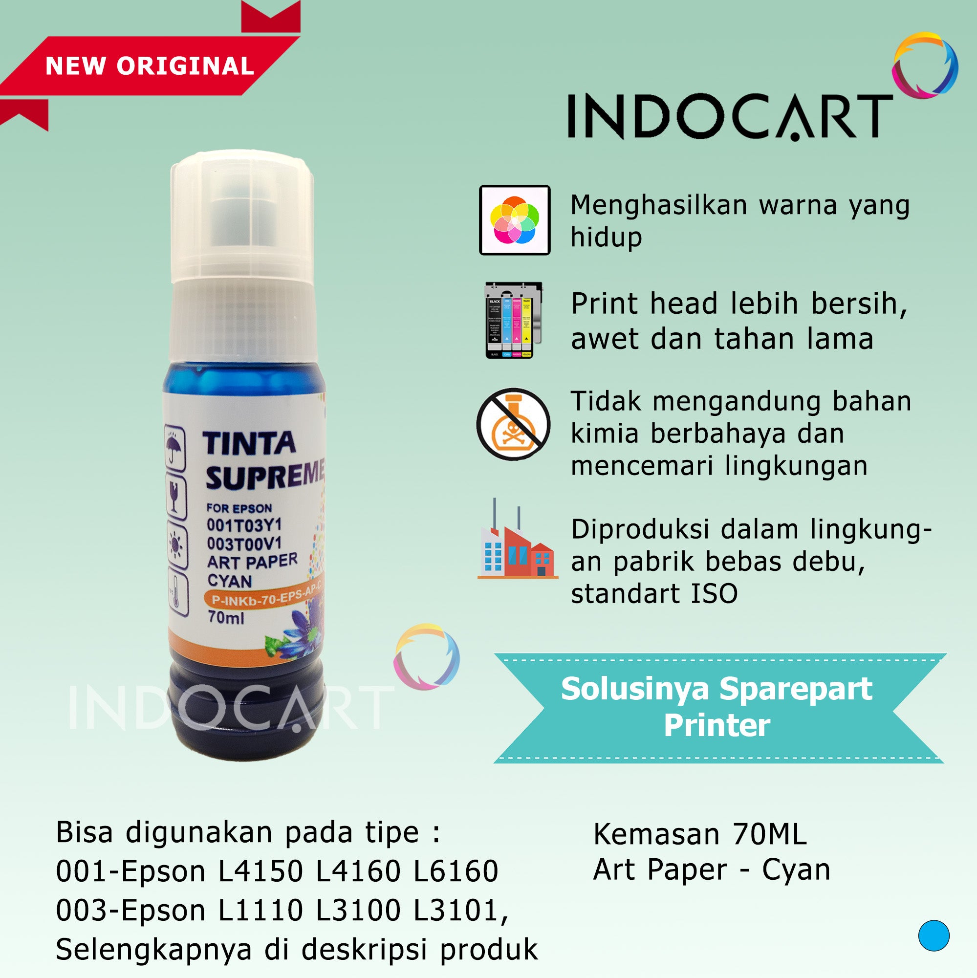 IndoCart Tinta Refill Printer Epson 001 003 008 T09D 057 6CL 70ml