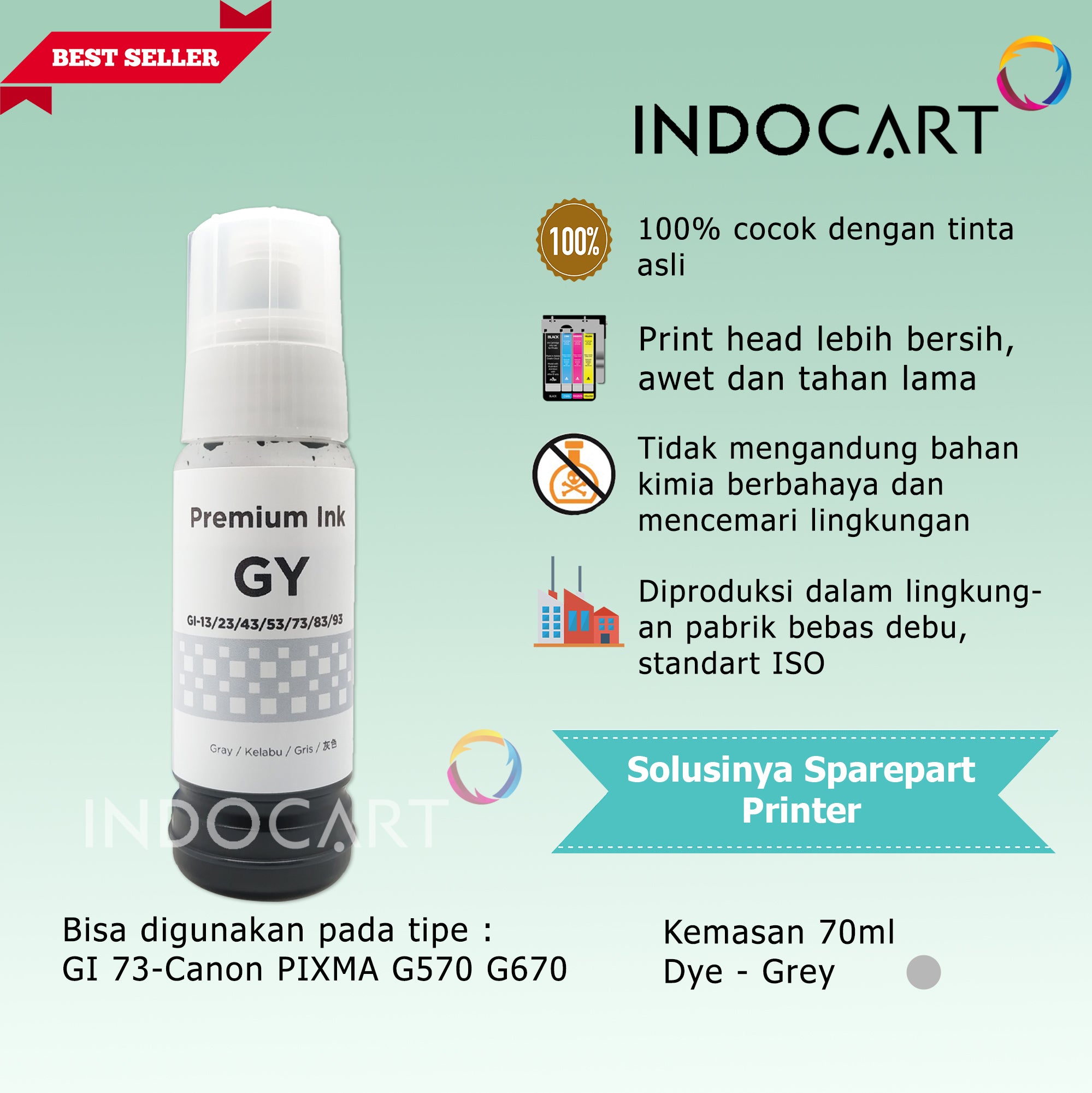 IndoCart Tinta Refill Canon GI73 PIXMA G570 G670 Dye-70ml-no box