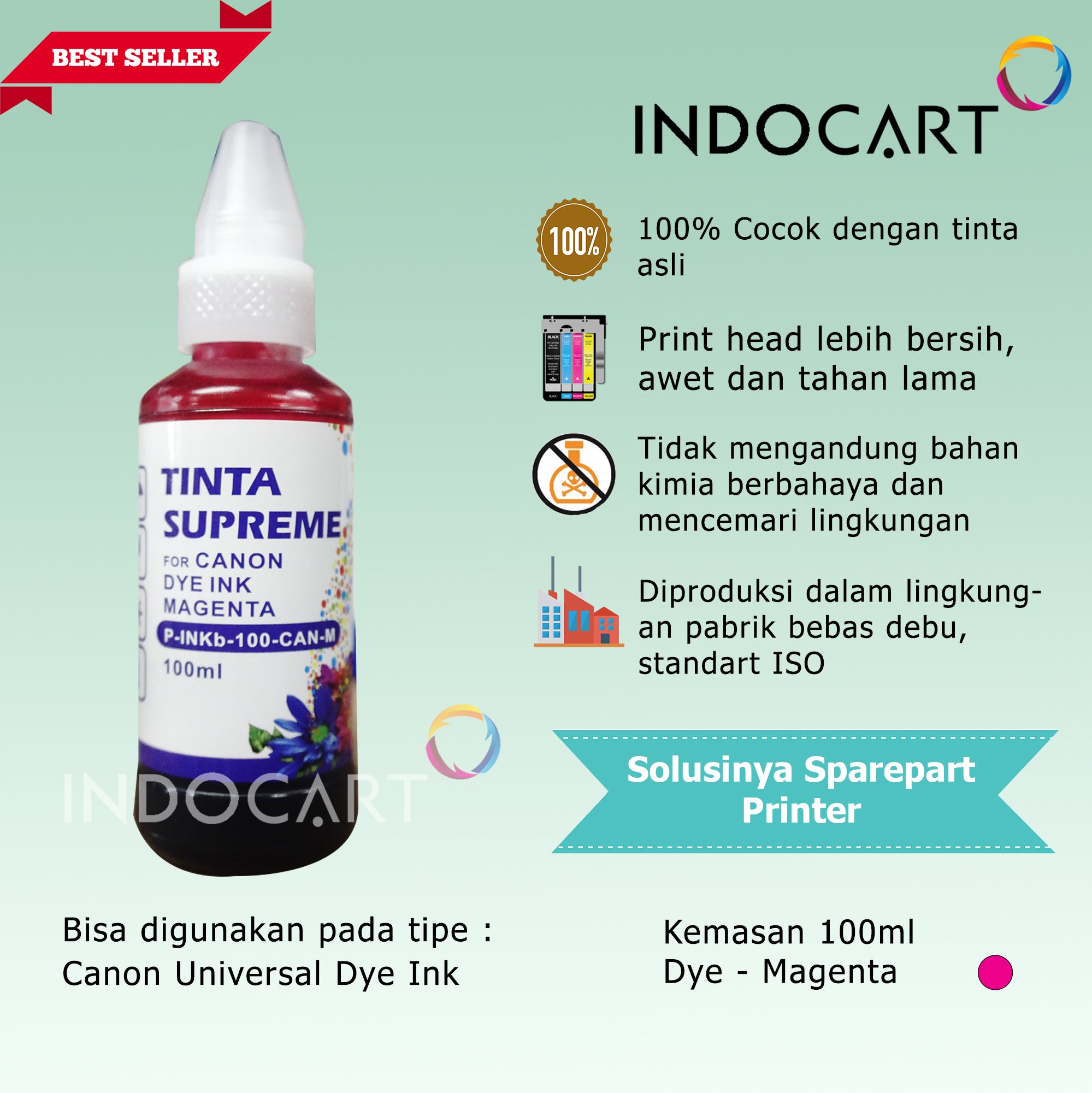 IndoCart Tinta Refill Canon GI790 GI 790 G1000 G2000-Dye-100ml-no box