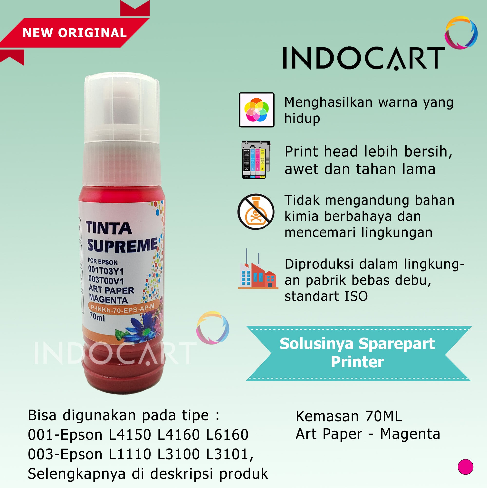 IndoCart Tinta Refill Printer Epson 001 003 008 T09D 057 6CL 70ml
