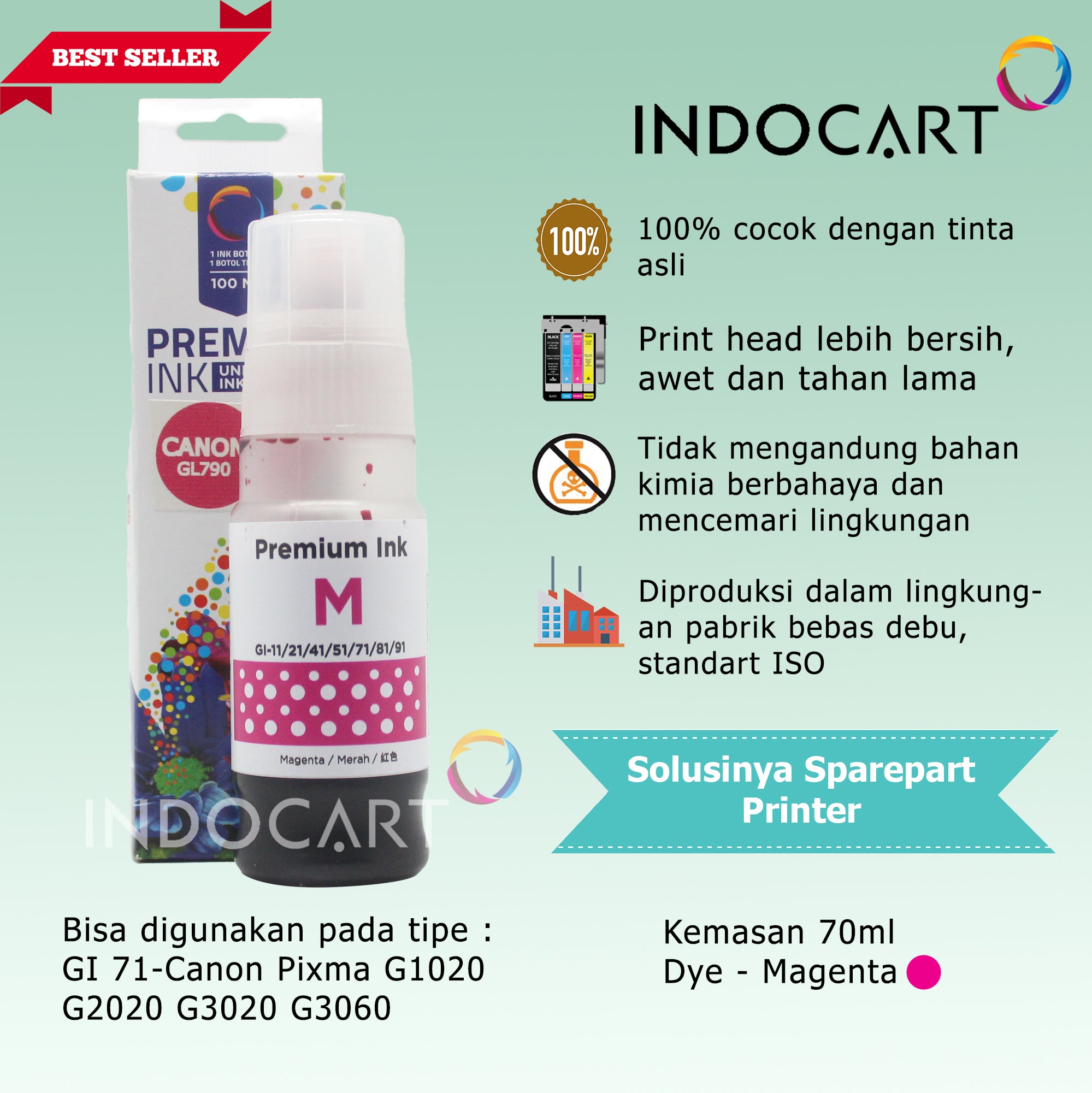 IndoCart Tinta Refill Canon GI 71 G1020 G2020 G3020 G3060-Dye-70ml