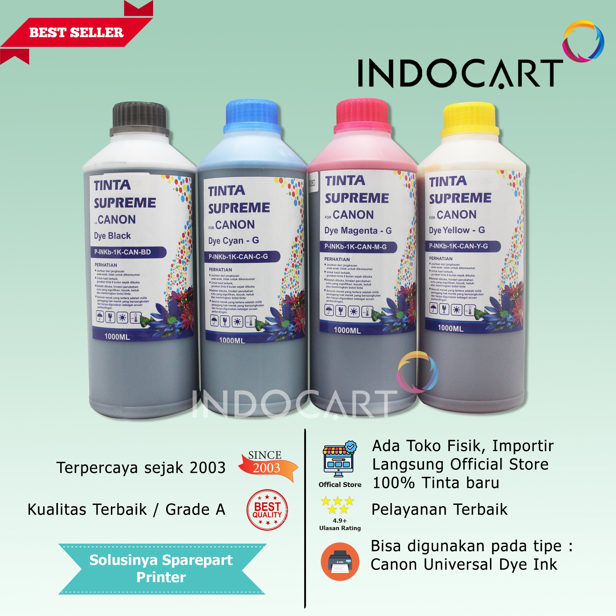 IndoCart Tinta Refill Canon CL41 CL57 CL741 CL746 CL811 CL831-Dye-1kg