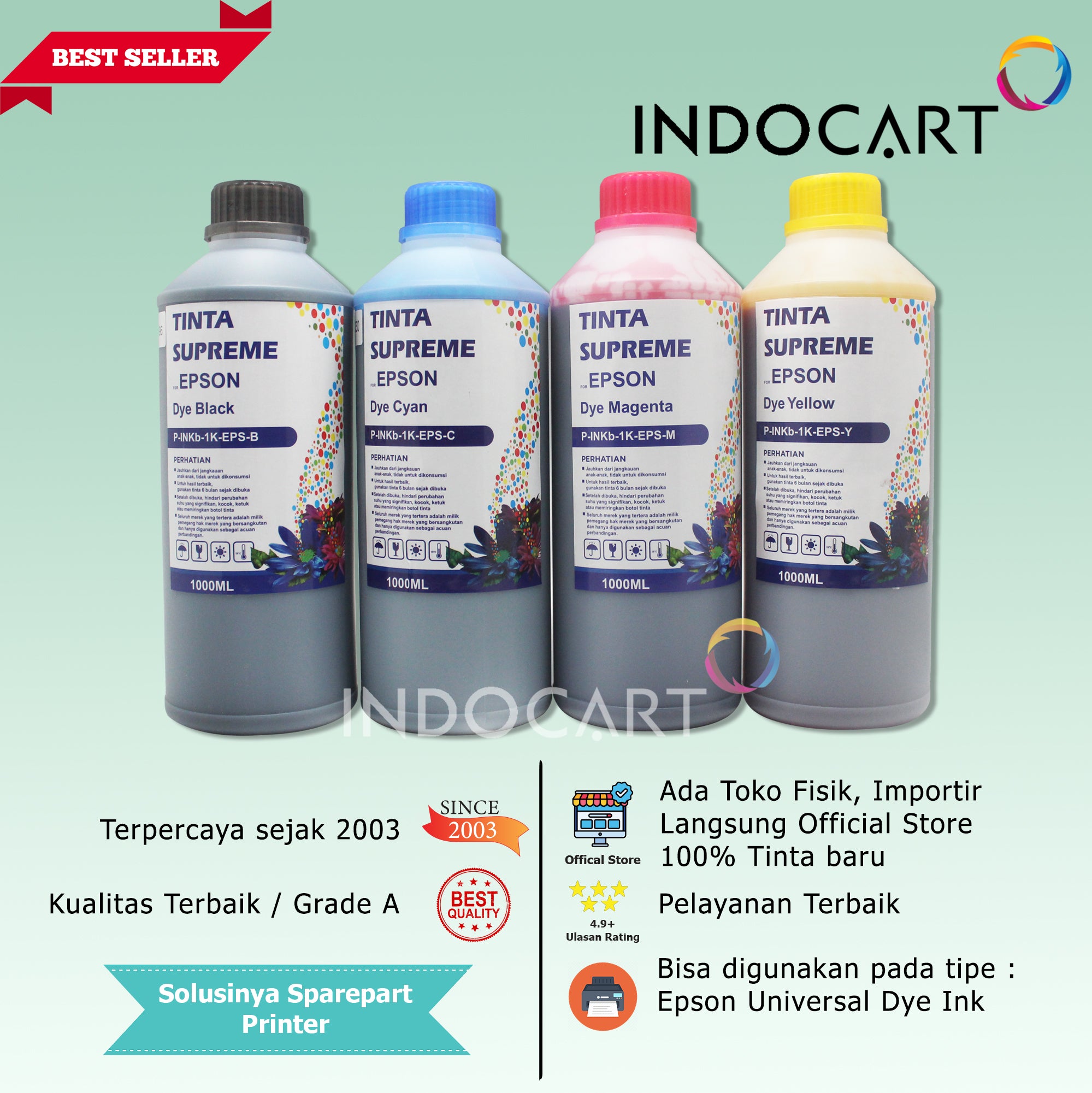 IndoCart Tinta Refill Printer Epson L100 L120 L200 L210 L310 L350-1kg