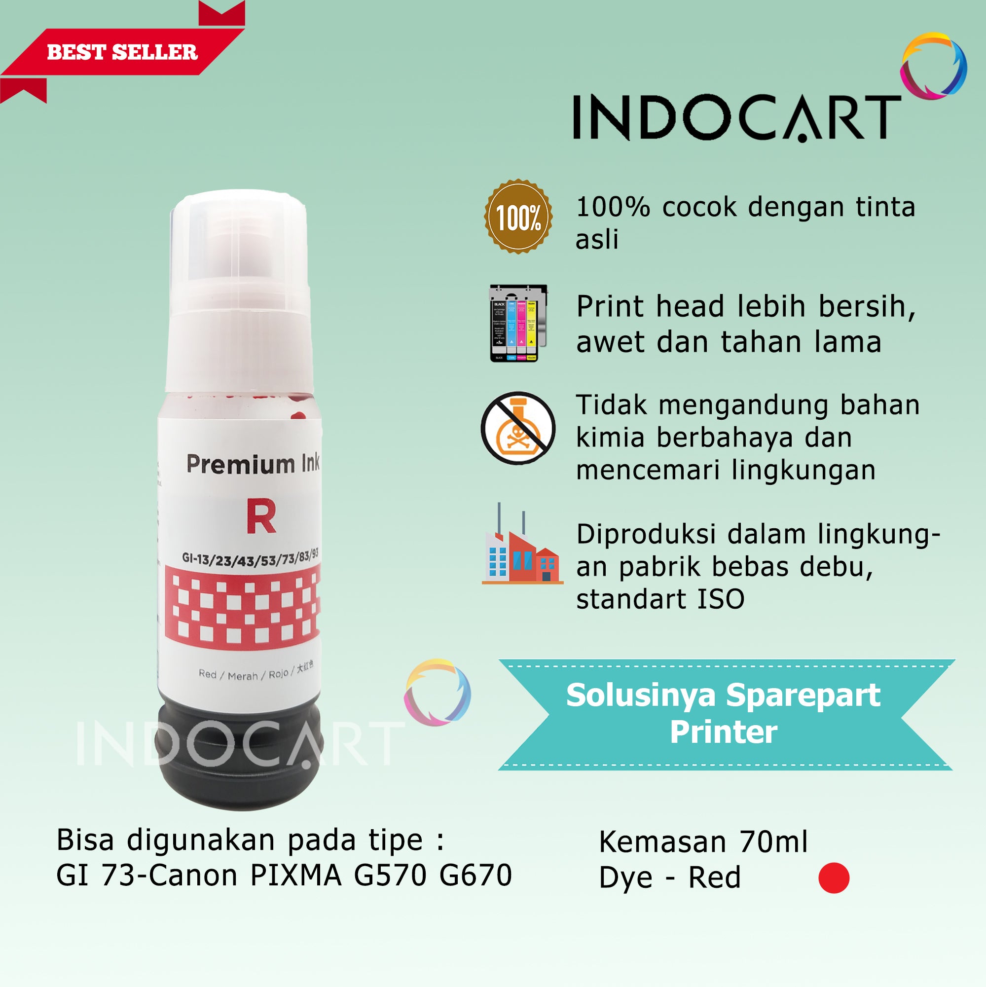 IndoCart Tinta Refill Canon GI73 PIXMA G570 G670 Dye-70ml-no box
