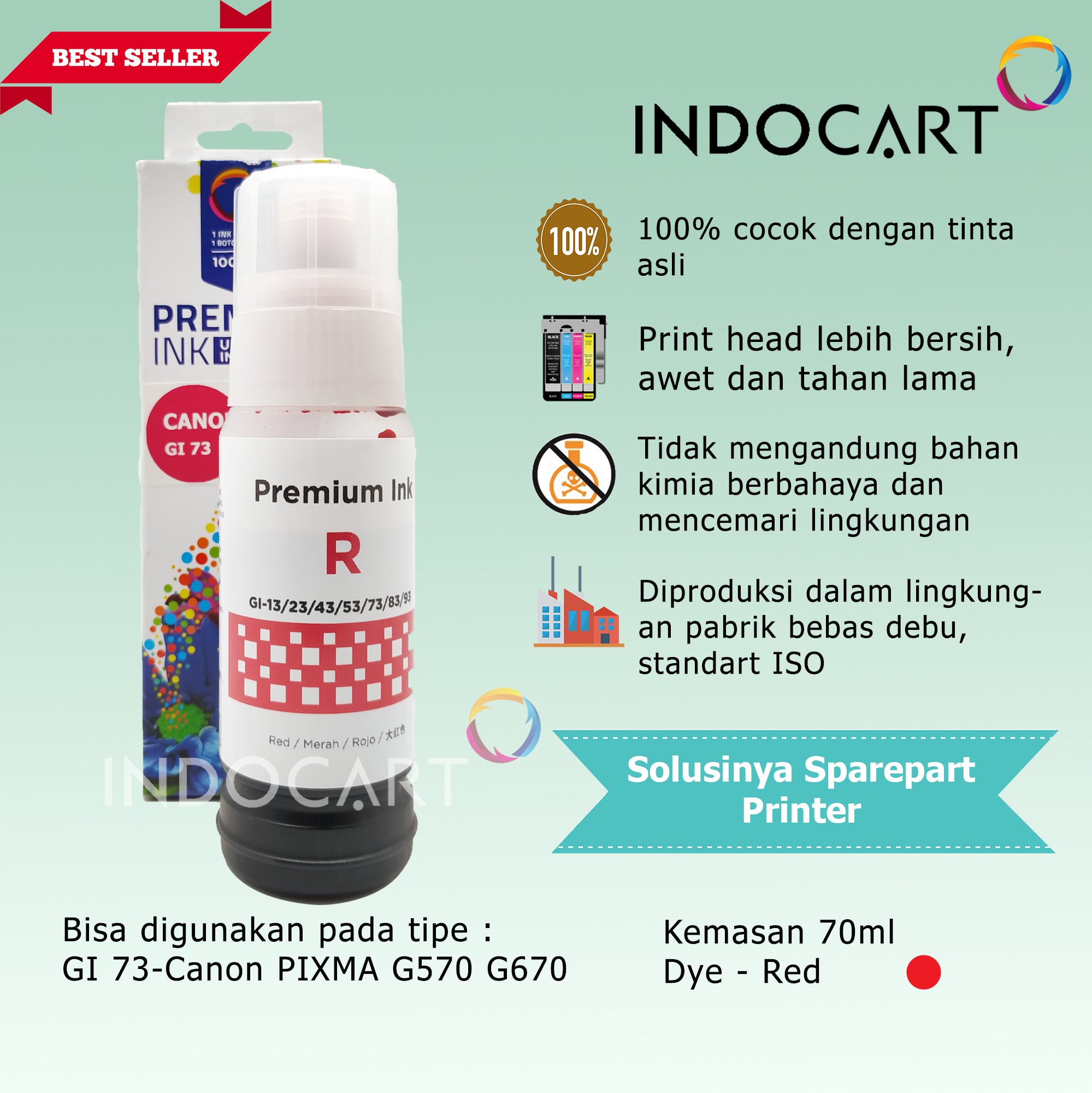 IndoCart Tinta Refill Canon GI 73 PIXMA G570 G670 Dye-70ml