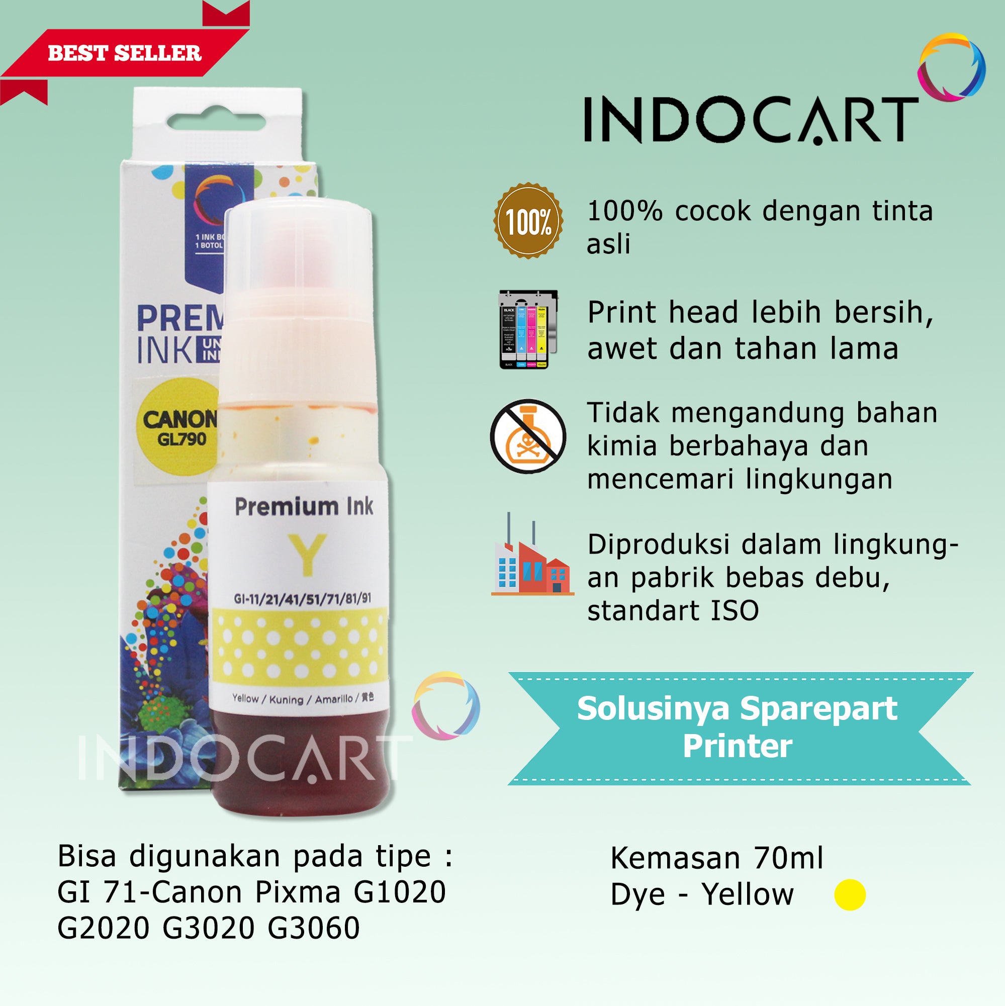 IndoCart Tinta Refill Canon GI 71 G1020 G2020 G3020 G3060-Dye-70ml
