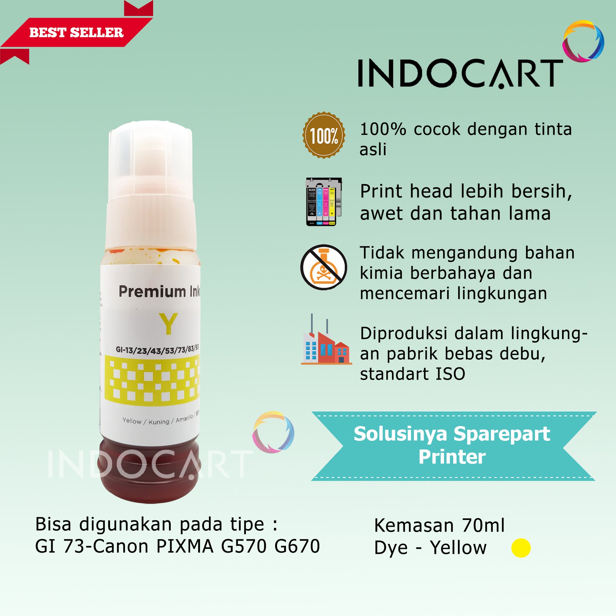 IndoCart Tinta Refill Canon GI73 PIXMA G570 G670 Dye-70ml-no box